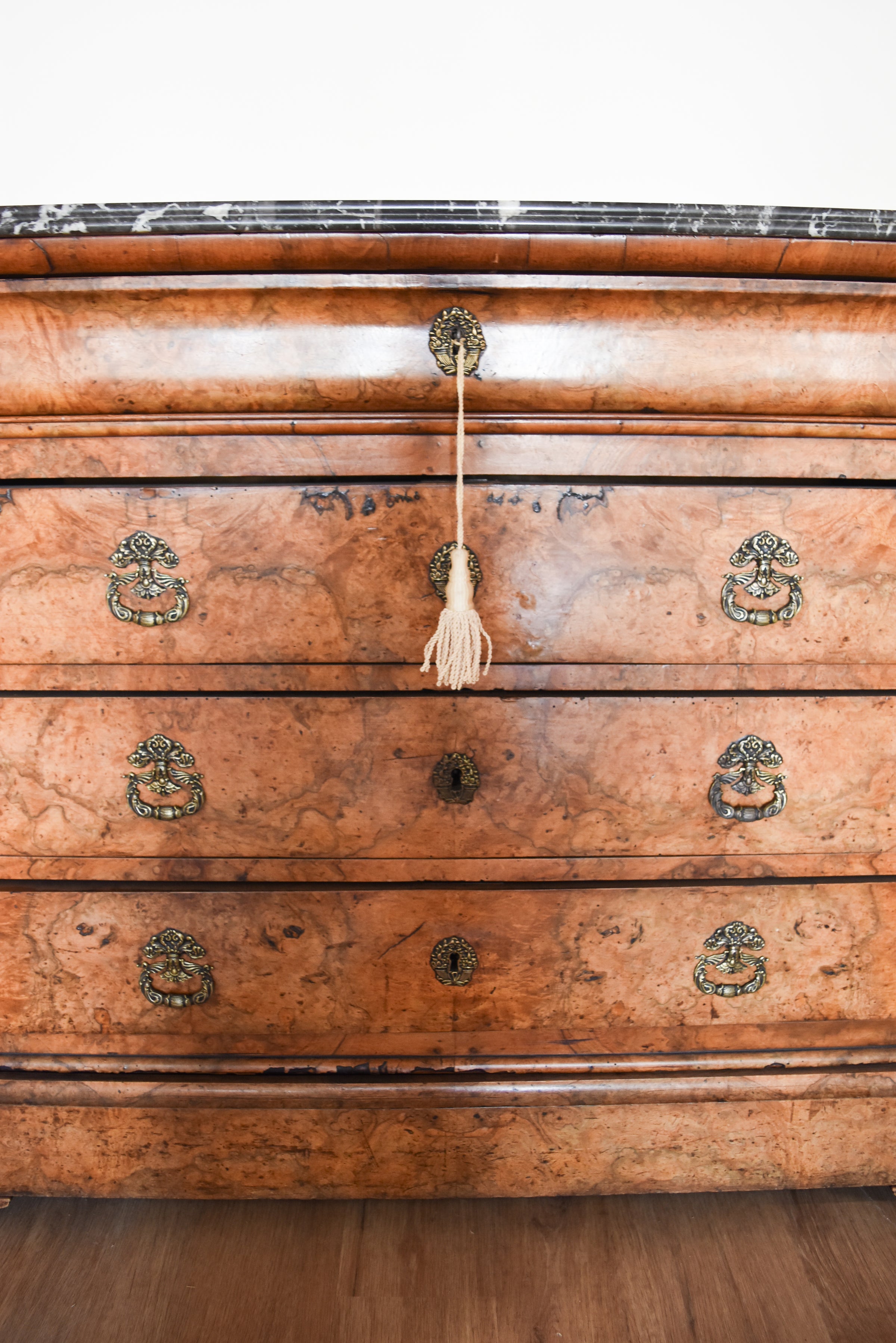 Charles X Elm Wood Commode with Marble Top