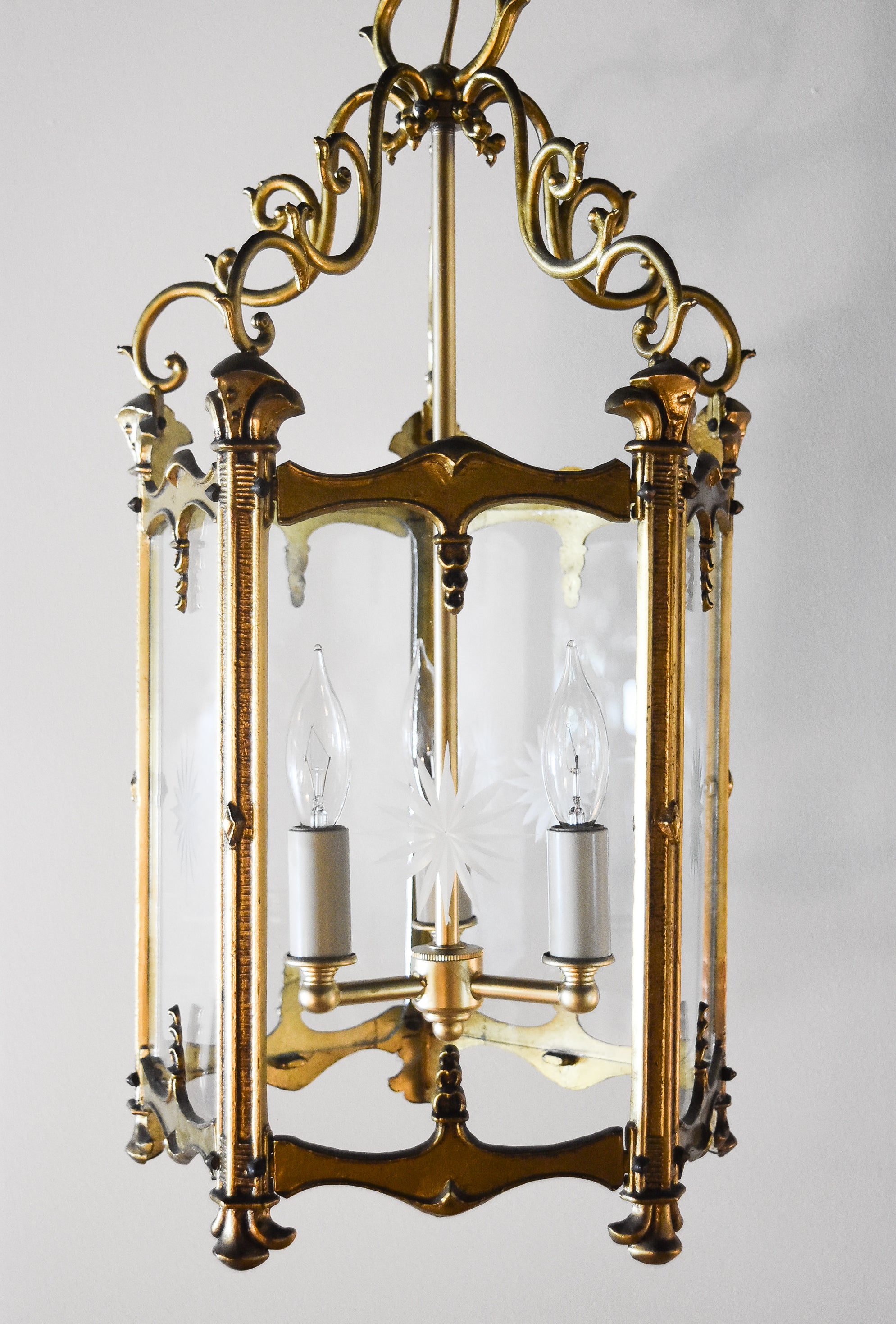 Small Brass Lantern with Star Etching