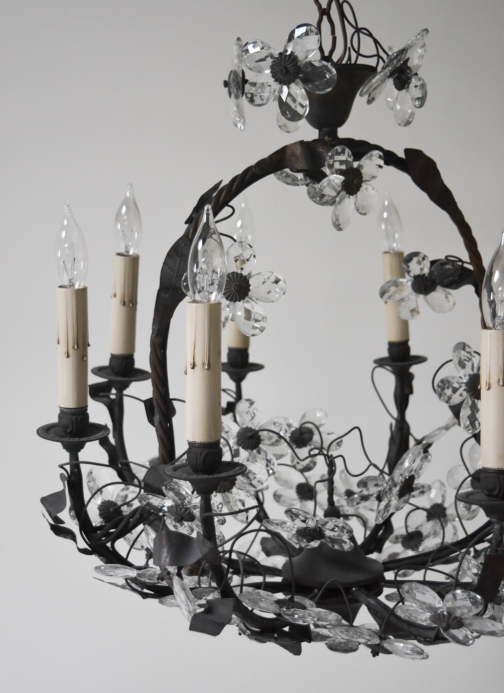 Vintage Iron Flower Globe Chandelier