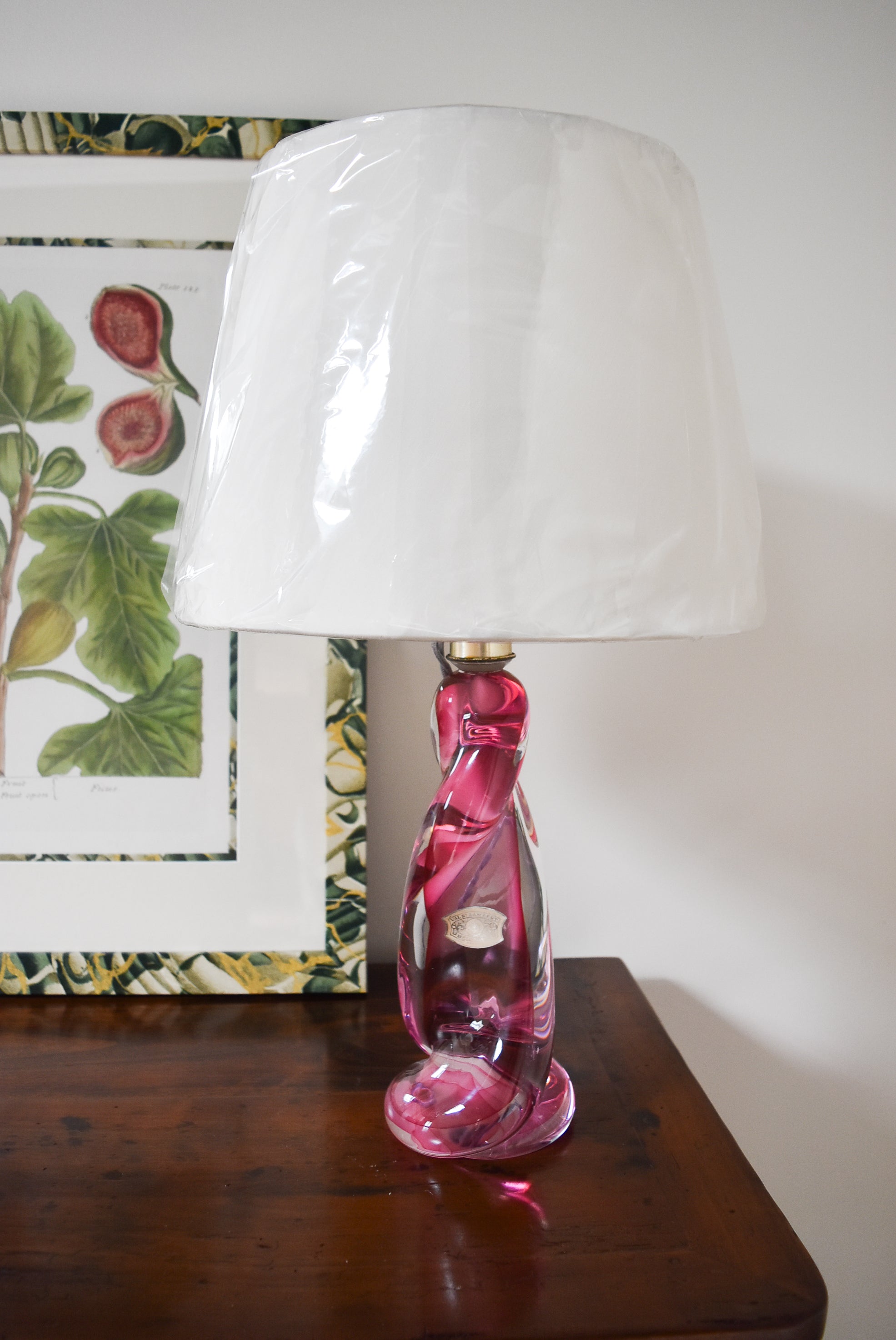 Pink Val Saint Lambert Glass Lamp