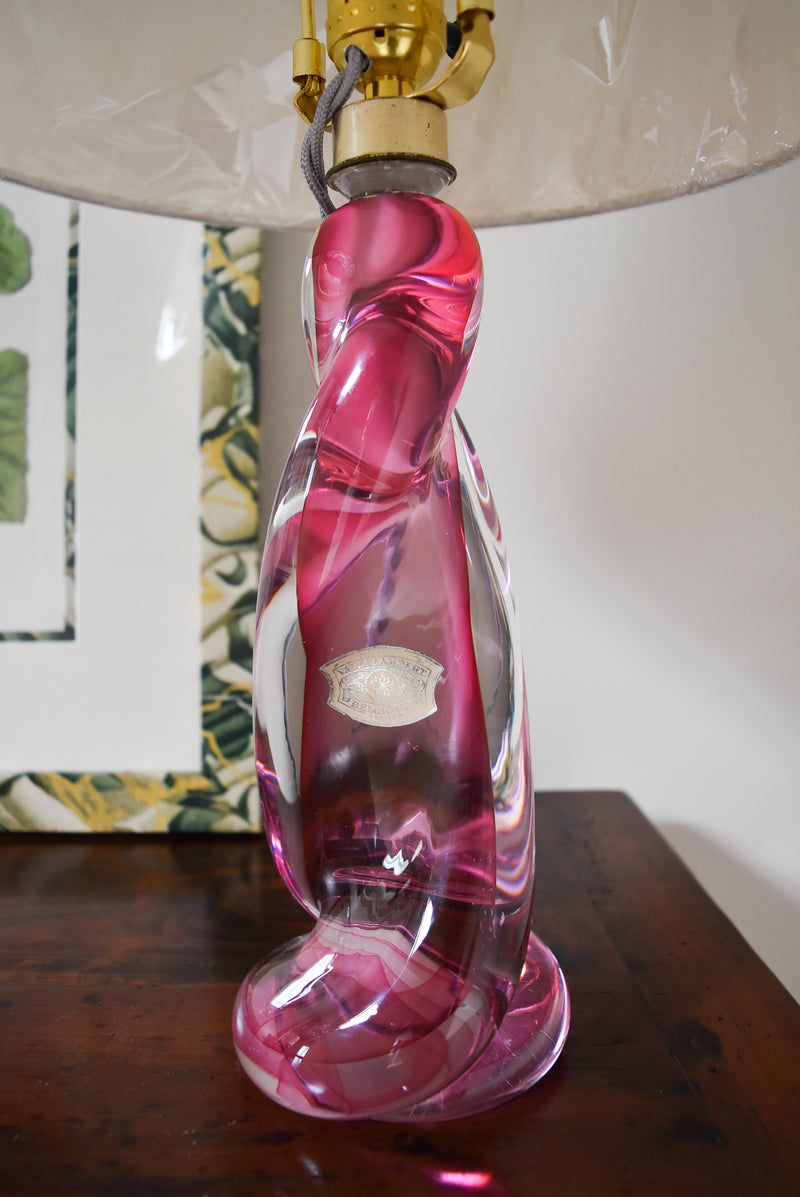Pink Val Saint Lambert Glass Lamp