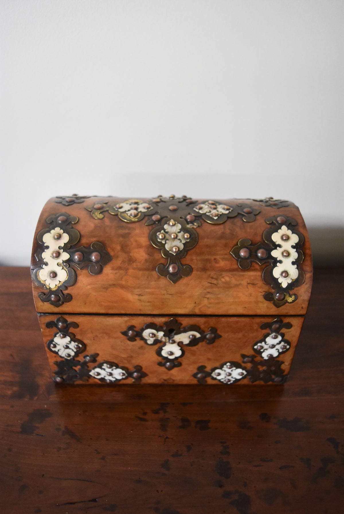 Dome Top Walnut & Brass Tea Caddy