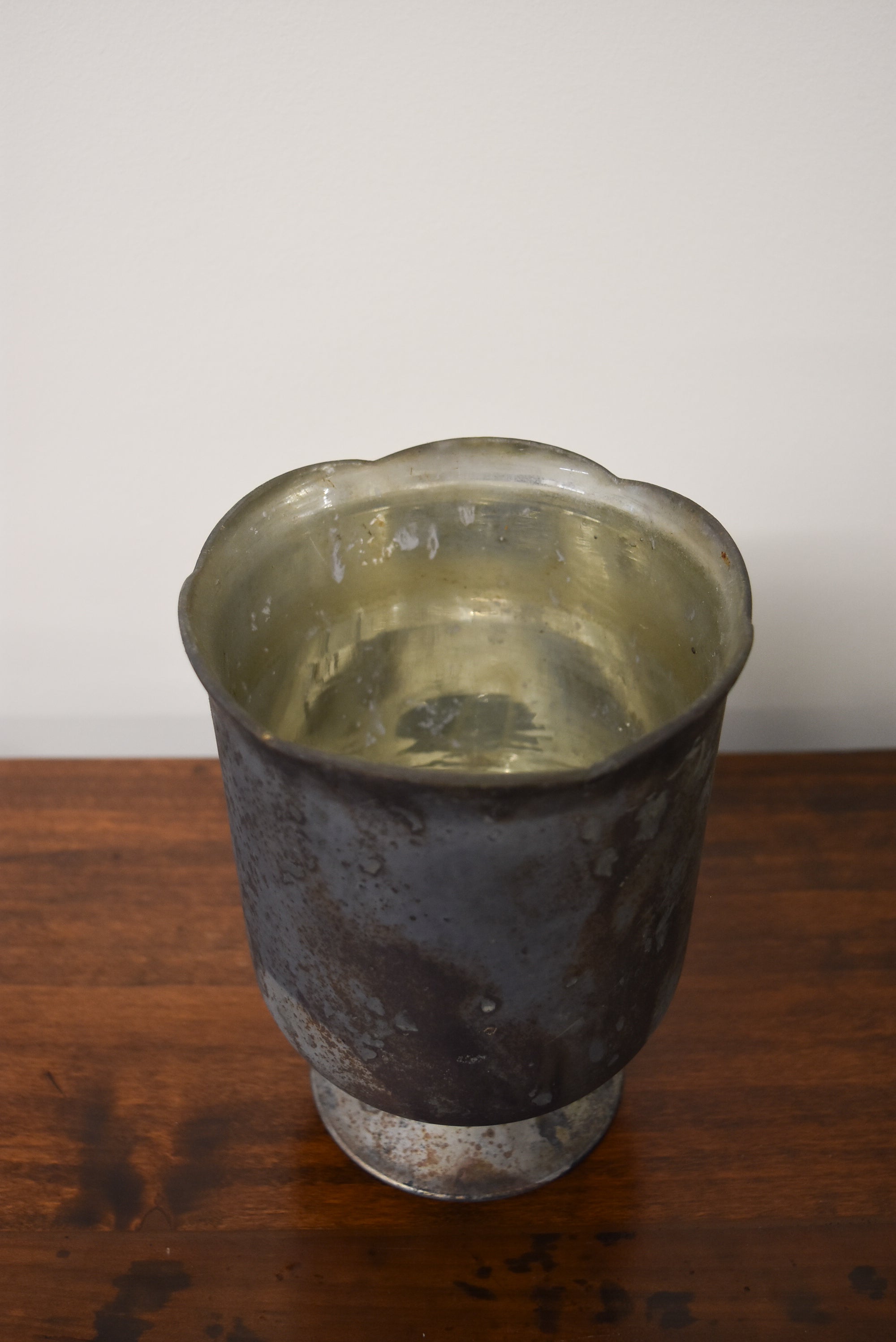 Antiqued Mercury Glass Vase with Scalloped Edge