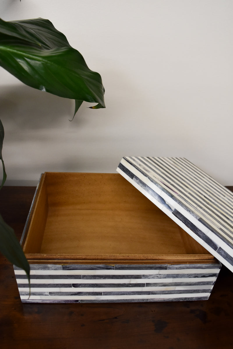 Gray and White Striped Bone Box