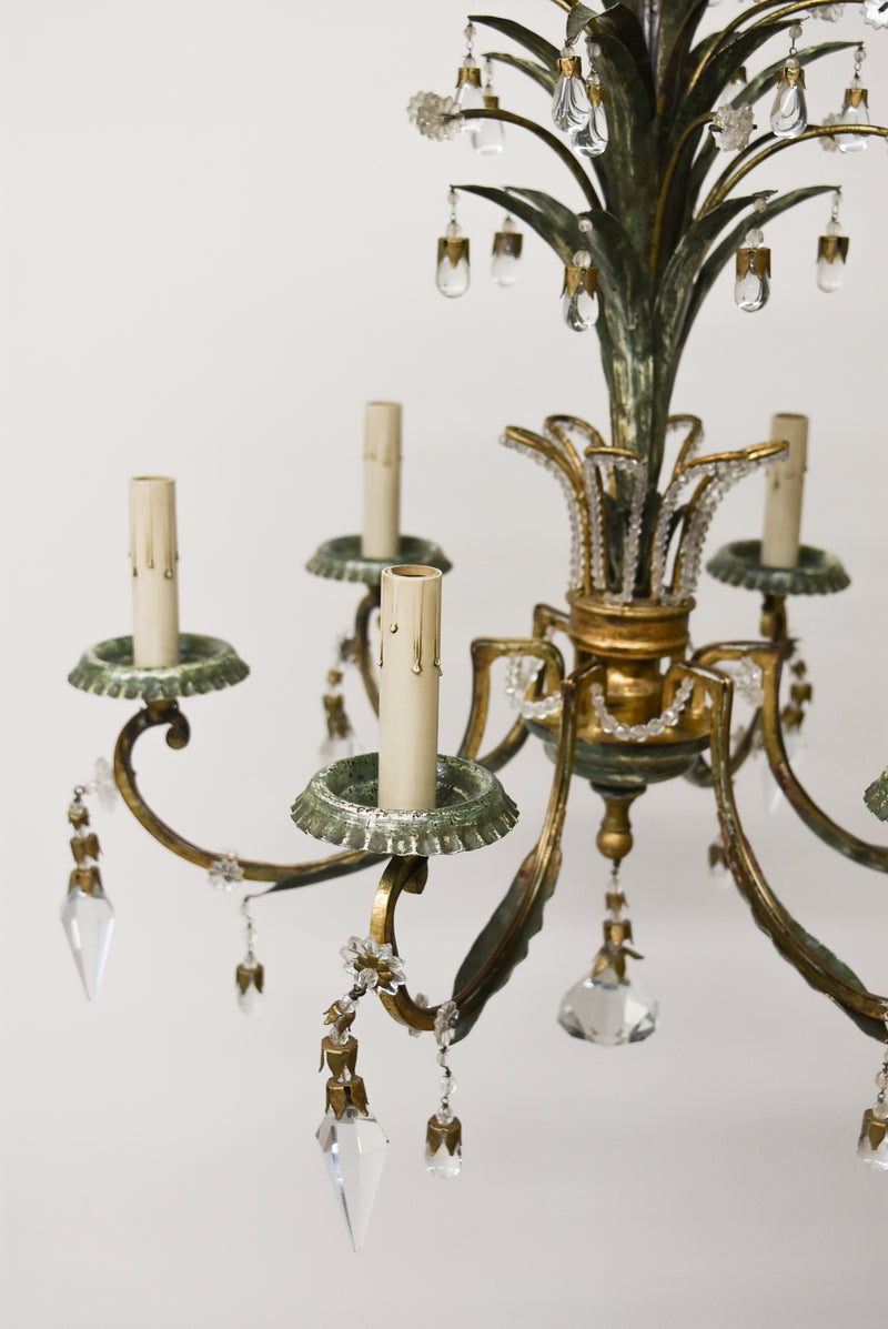 Maison Bagues Green Painted and Crystal Chandelier