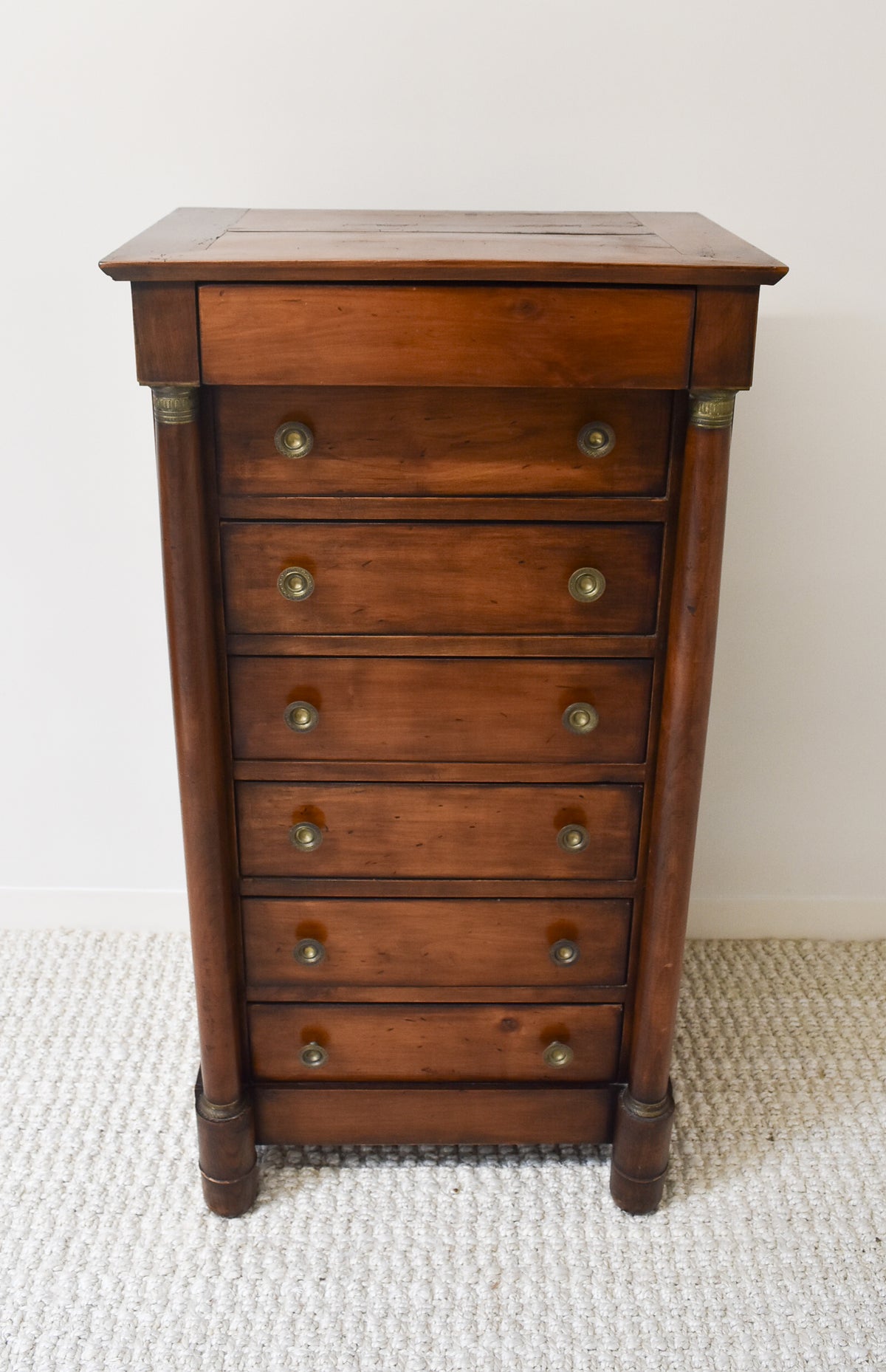 French Walnut Empire Style Lingerie Chest or Semainier with Bronze Fittings