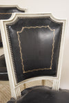 Set of 6 Painted Black Leather Upholstered Dining Chairs In the Louis XVI Style