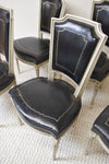 Set of 6 Painted Black Leather Upholstered Dining Chairs In the Louis XVI Style