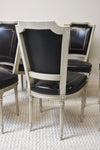 Set of 6 Painted Black Leather Upholstered Dining Chairs In the Louis XVI Style