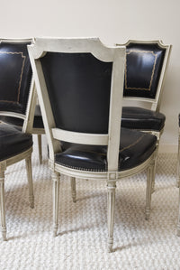 Set of 6 Painted Black Leather Upholstered Dining Chairs In the Louis XVI Style