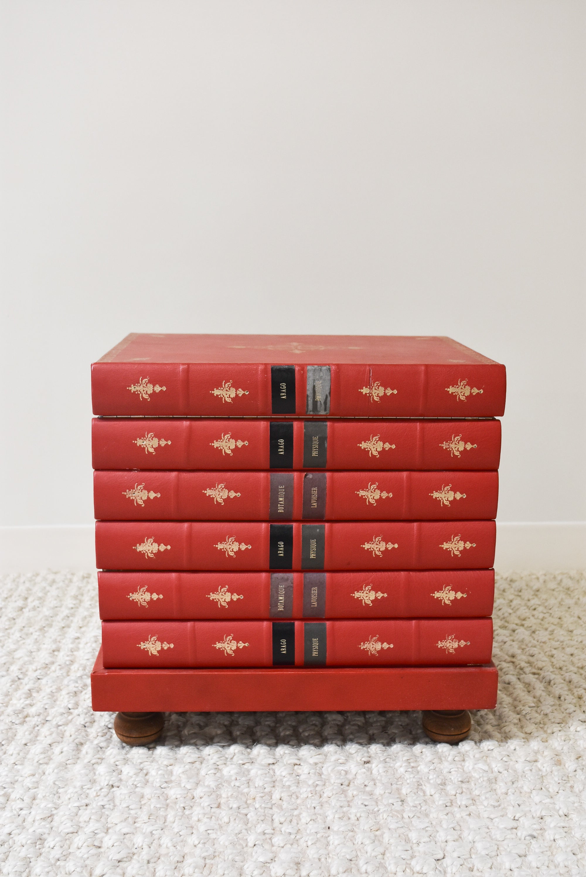 Vintage Italian Red Leather Embossed Book Box Side Table