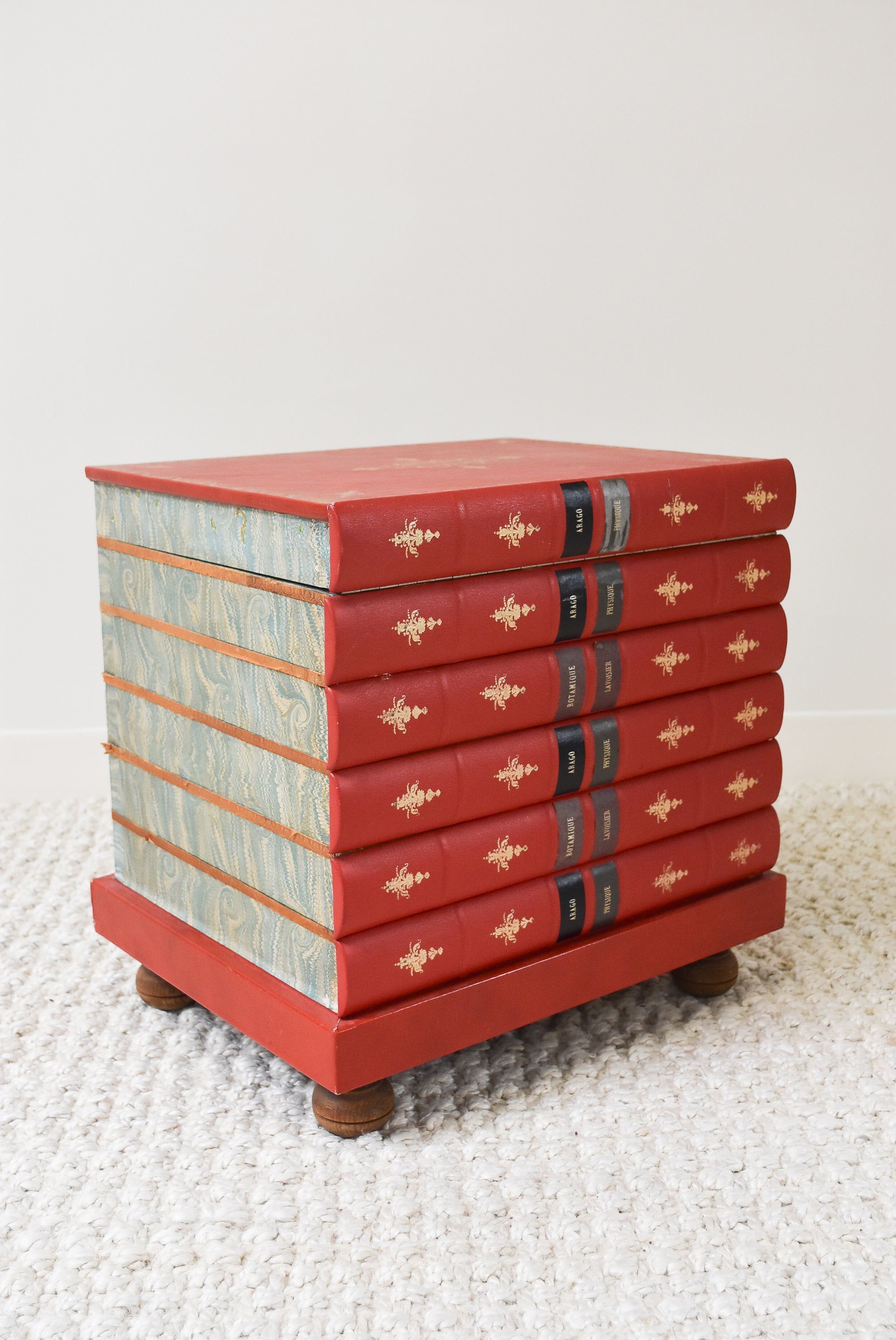 Vintage Italian Red Leather Embossed Book Box Side Table
