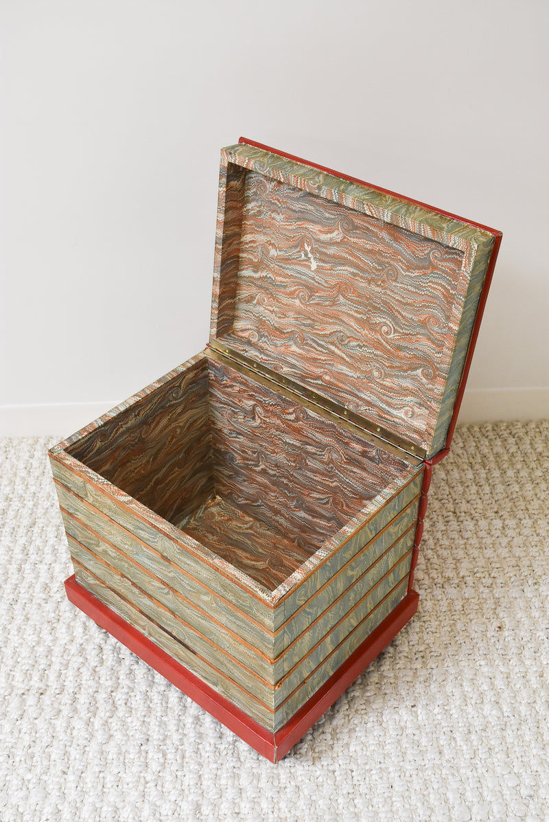 Vintage Italian Red Leather Embossed Book Box Side Table