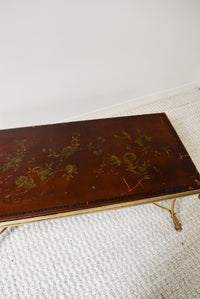 Maison Jansen Bronze Coffee Table with Red Chinoiserie Top