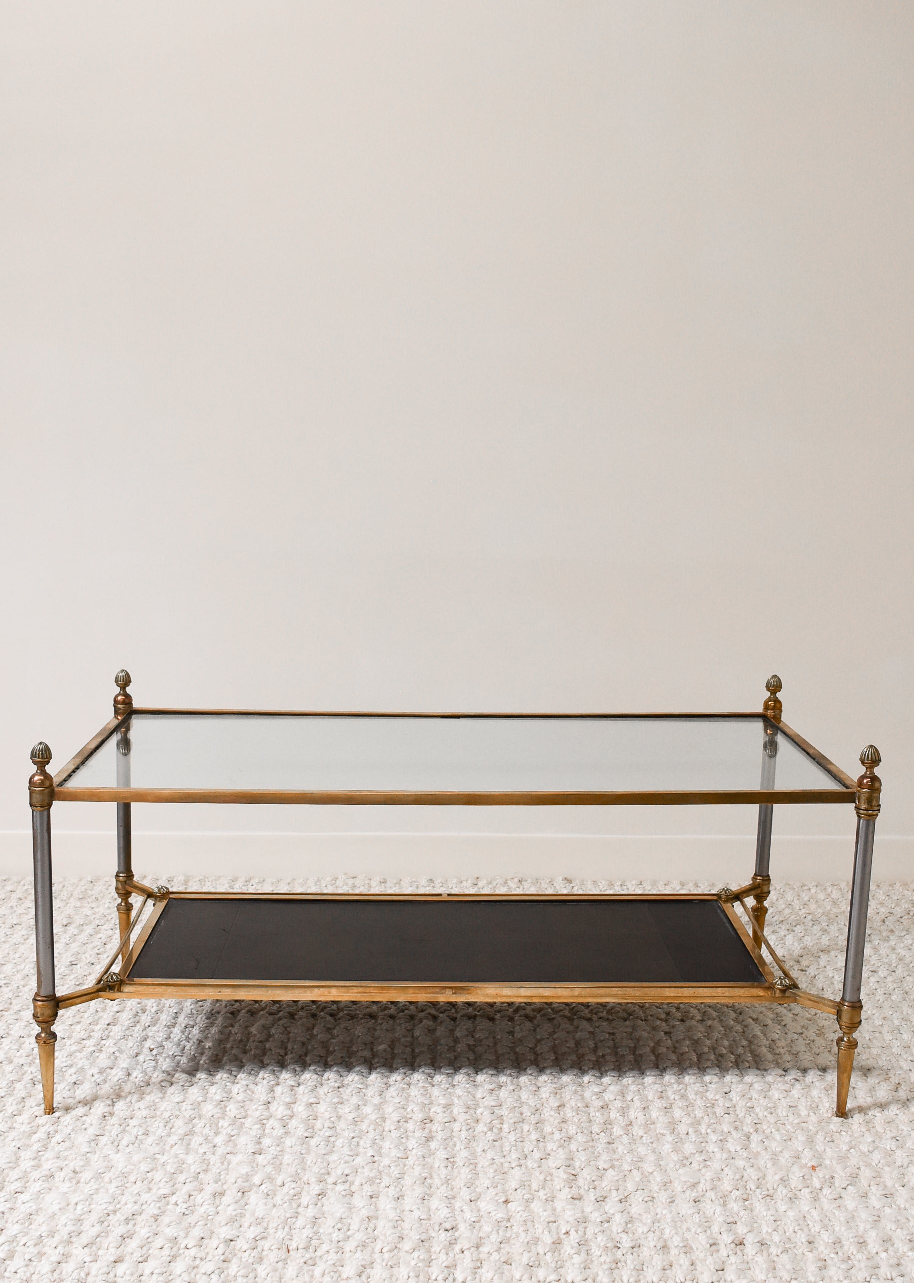 Maison Jansen Brass and Leather Two Tiered Coffee Table
