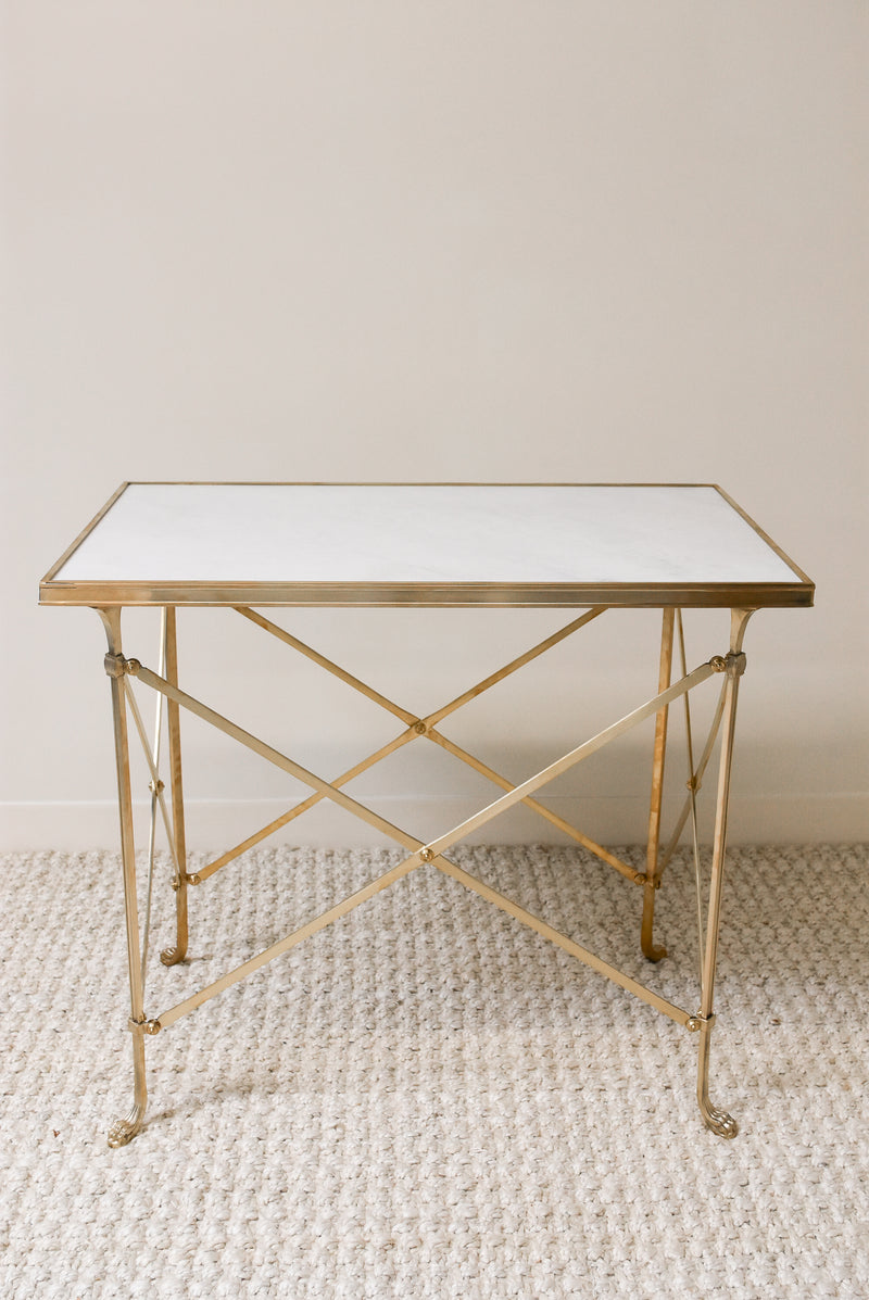 Rectangle Brass and White Marble Directoire Table