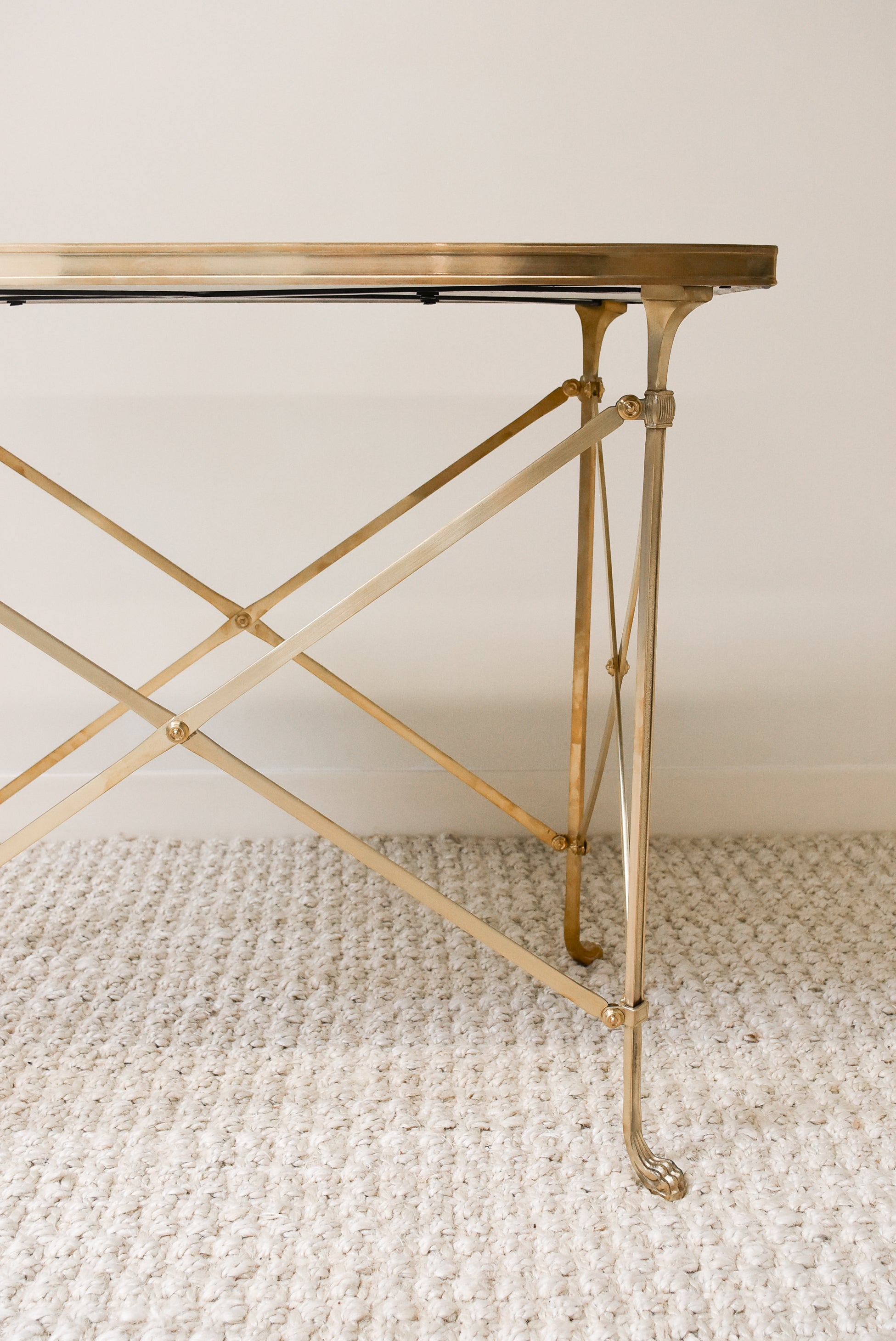 Rectangle Brass and White Marble Directoire Table