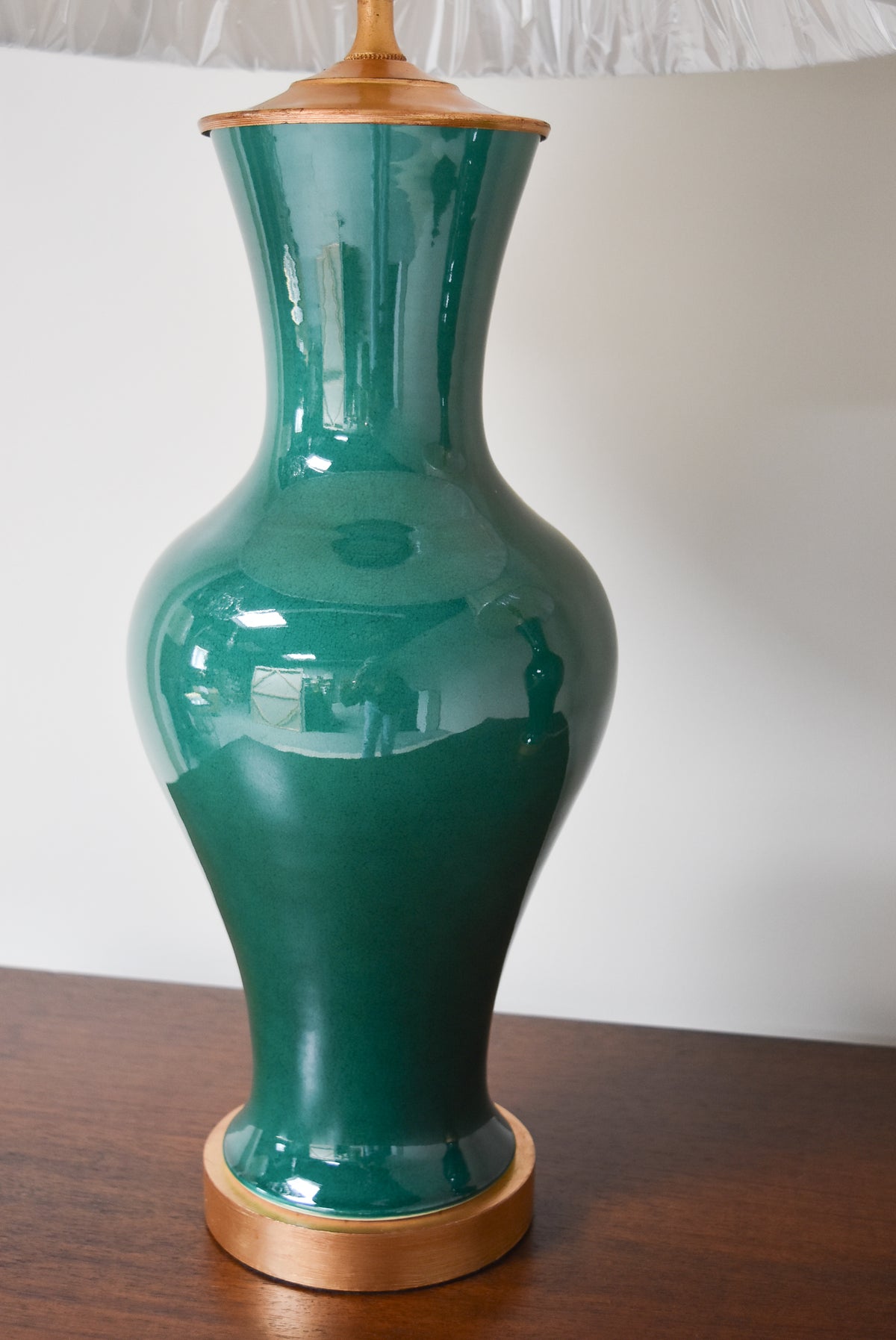Pair of Green Vase Lamps on Gold Leaf Base