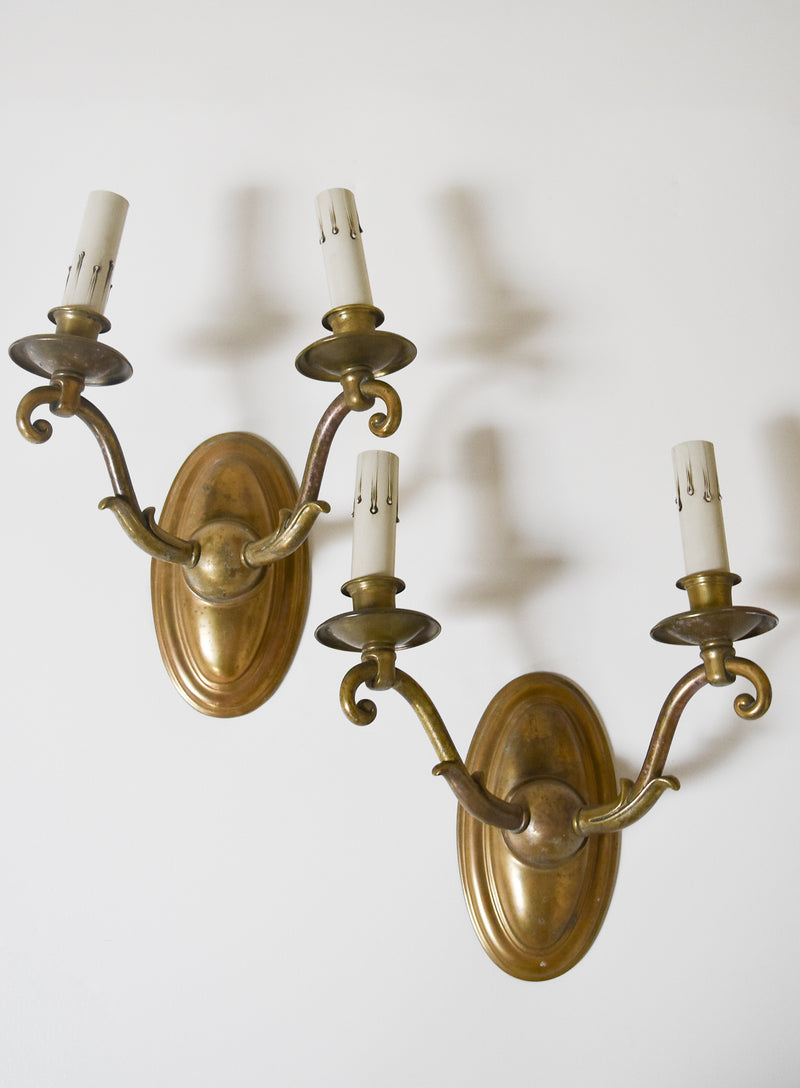 Pair of Vintage Brass Two-Arm Sconces