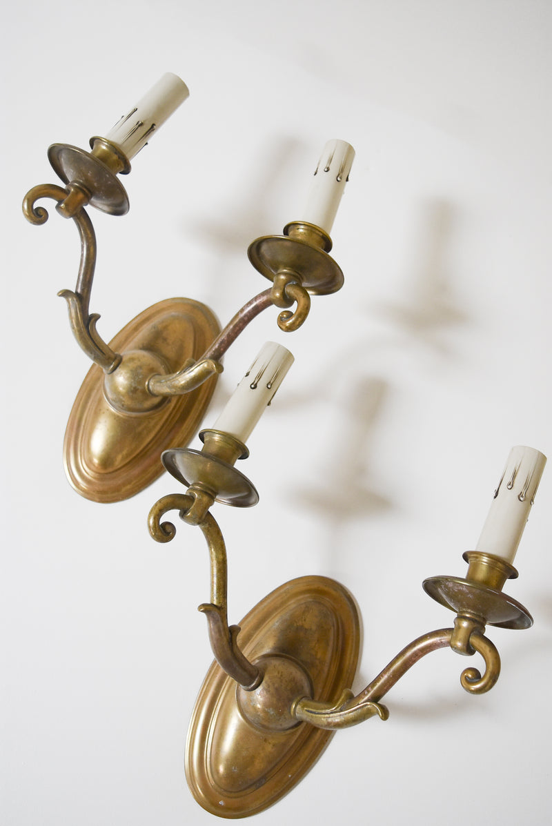 Pair of Vintage Brass Two-Arm Sconces