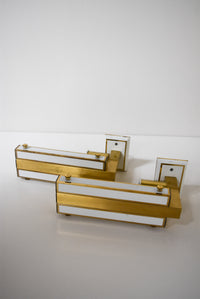 Pair of Mid-Century French Brass and White Lacquer Sconces