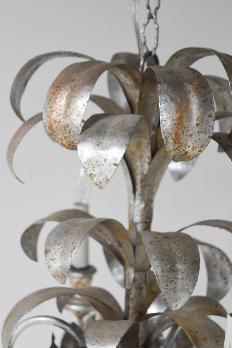 Silvered Metal Chandelier with Leaf Details