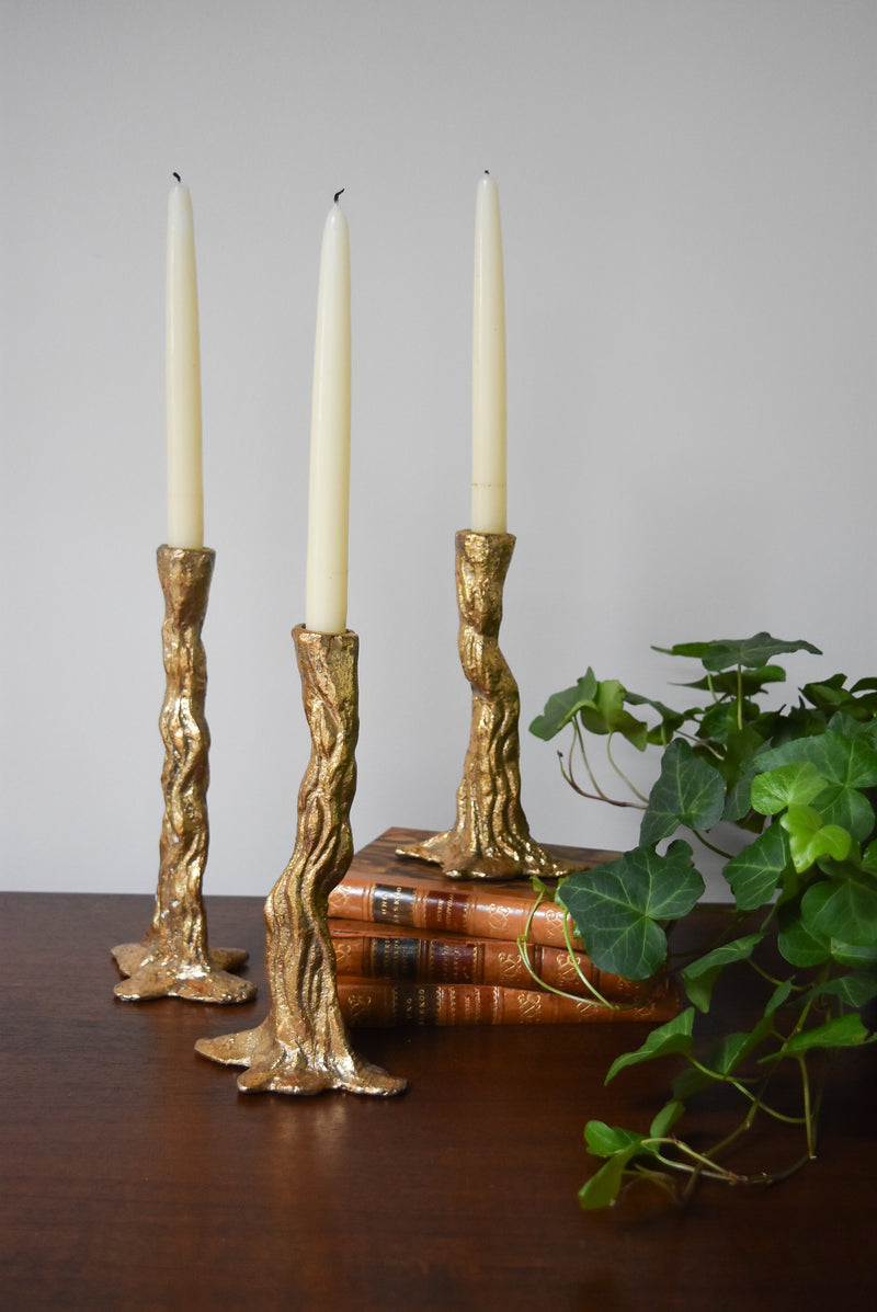 Set of Gold Leaf Branch Candlesticks