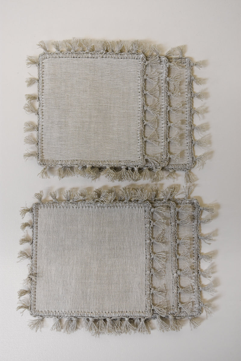 Set of 6 Cocktail Napkins with Tassel | Taupe