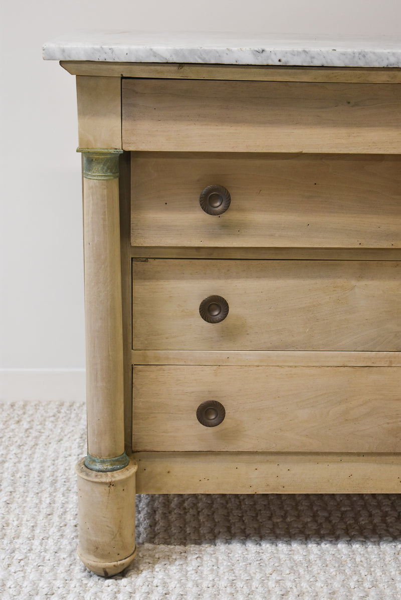 Bleached French Empire Style Commode with White Marble