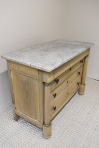 Bleached French Empire Style Commode with White Marble