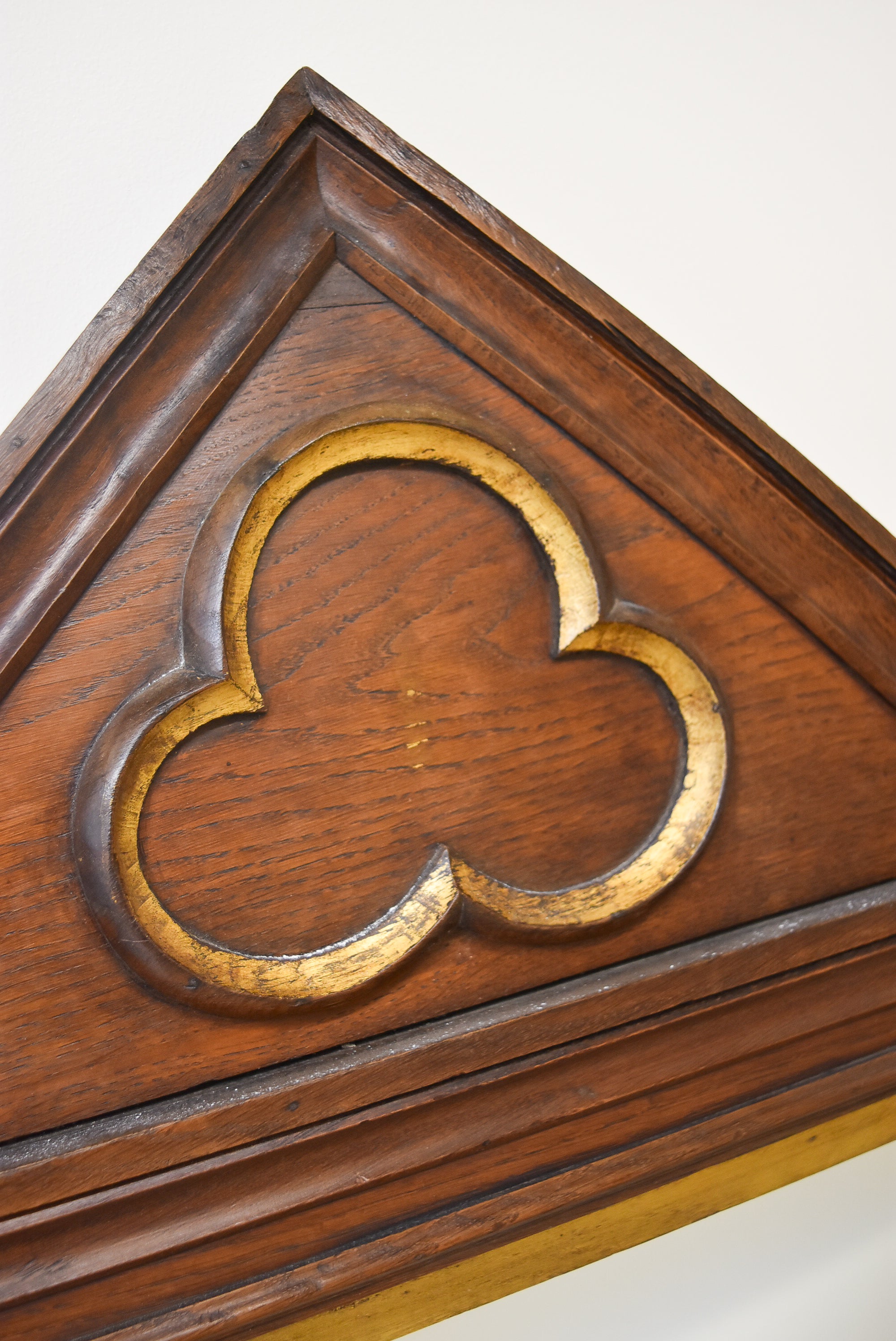 English Oak Mirror with Trefoil Design and Gilt Accents