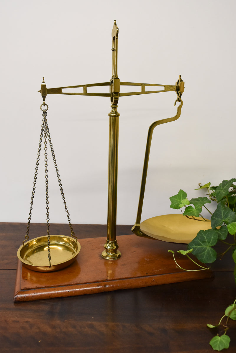 Antique W&T Avery Brass Scale on Wooden Base