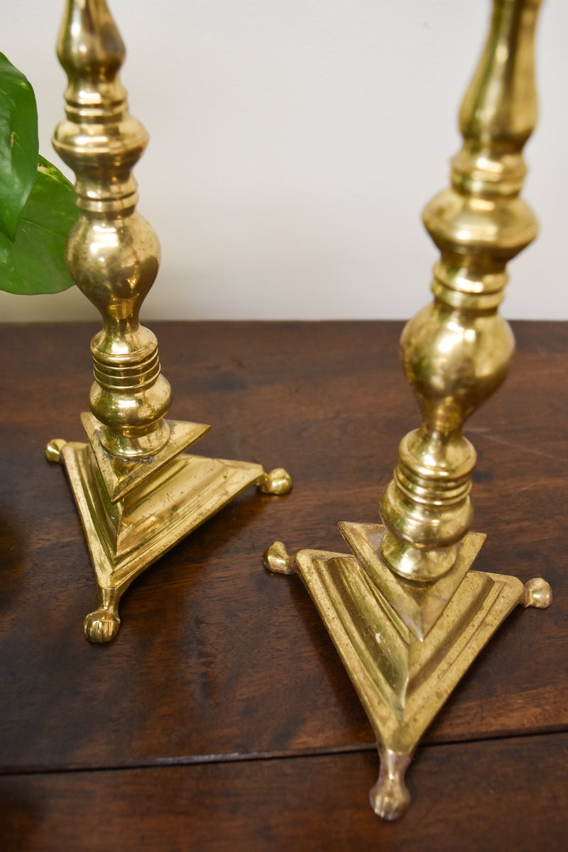 Pair of Vintage Brass Geometric Candlesticks