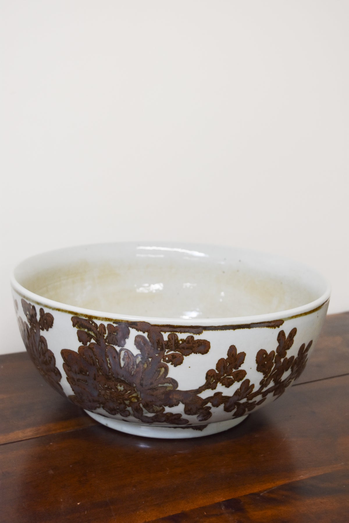 16" Hand Painted Brown and White Bowl