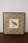 Hand Colored Bird Print Custom Matted with Printed Fabric