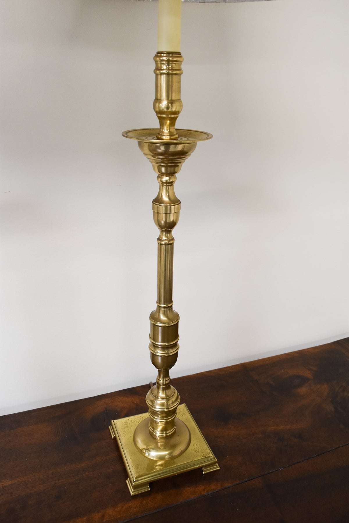 Pair of Brass Buffet Lamps with Linen Pleated Shades