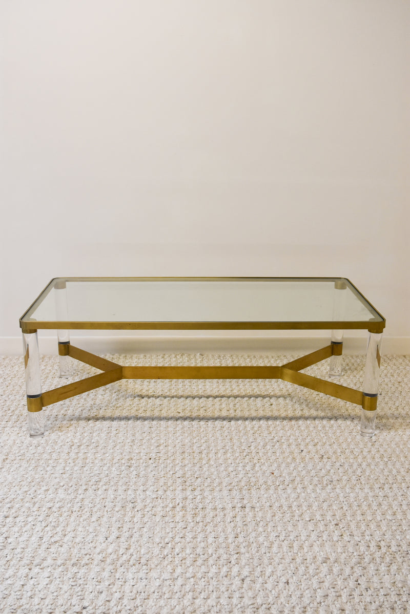 Vintage Acrylic and Brass Coffee Table with Glass Top