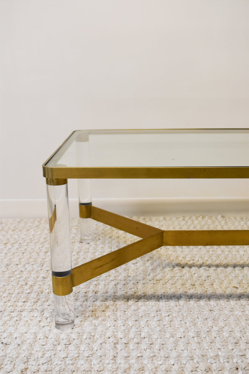 Vintage Acrylic and Brass Coffee Table with Glass Top