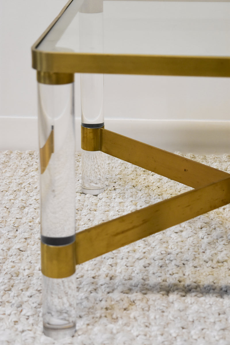 Vintage Acrylic and Brass Coffee Table with Glass Top