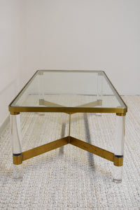 Vintage Acrylic and Brass Coffee Table with Glass Top