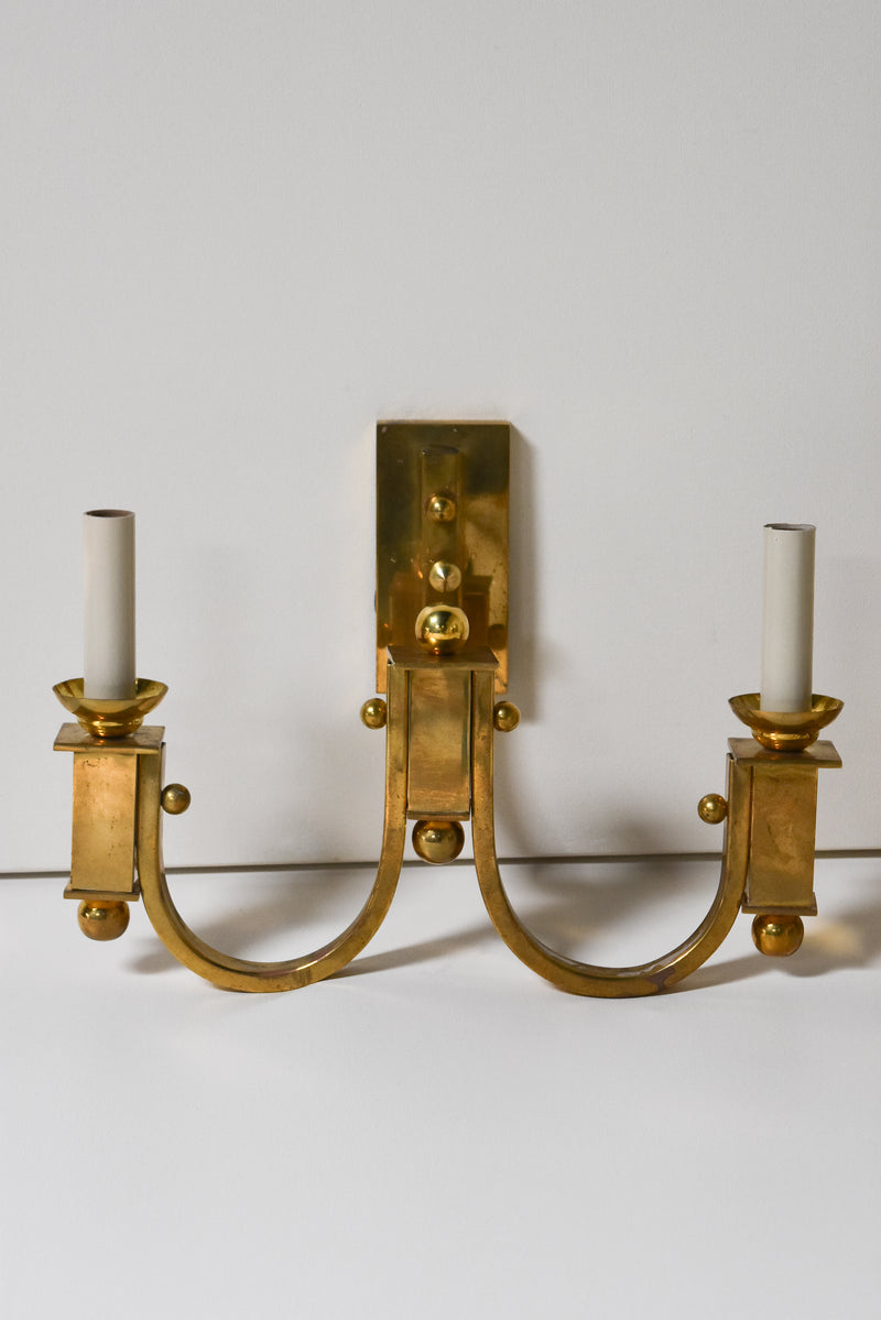 Pair of English Brass Two Arm Sconces