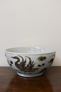 Brown & White Chinoiserie Porcelain Bowl