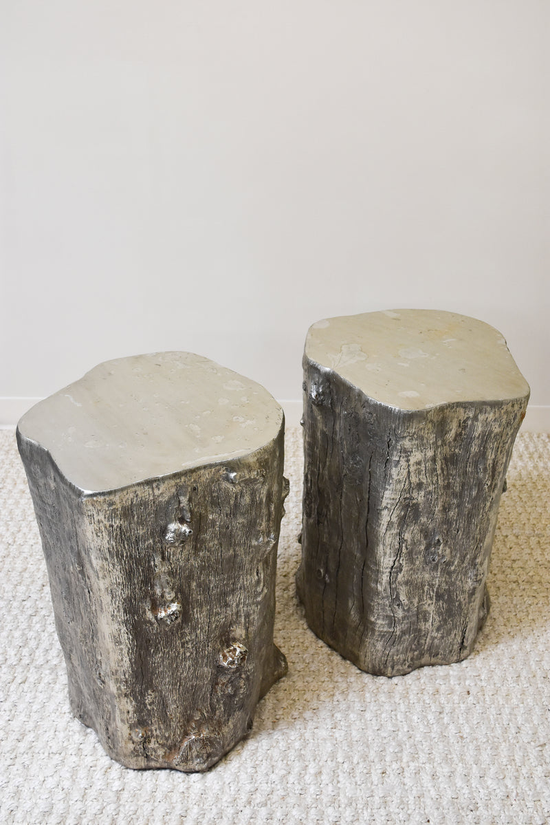 Pair of Silver Faux Bois Side Tables