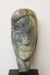 Carved Green Marble Face Statue on Base
