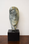 Carved Green Marble Face Statue on Base