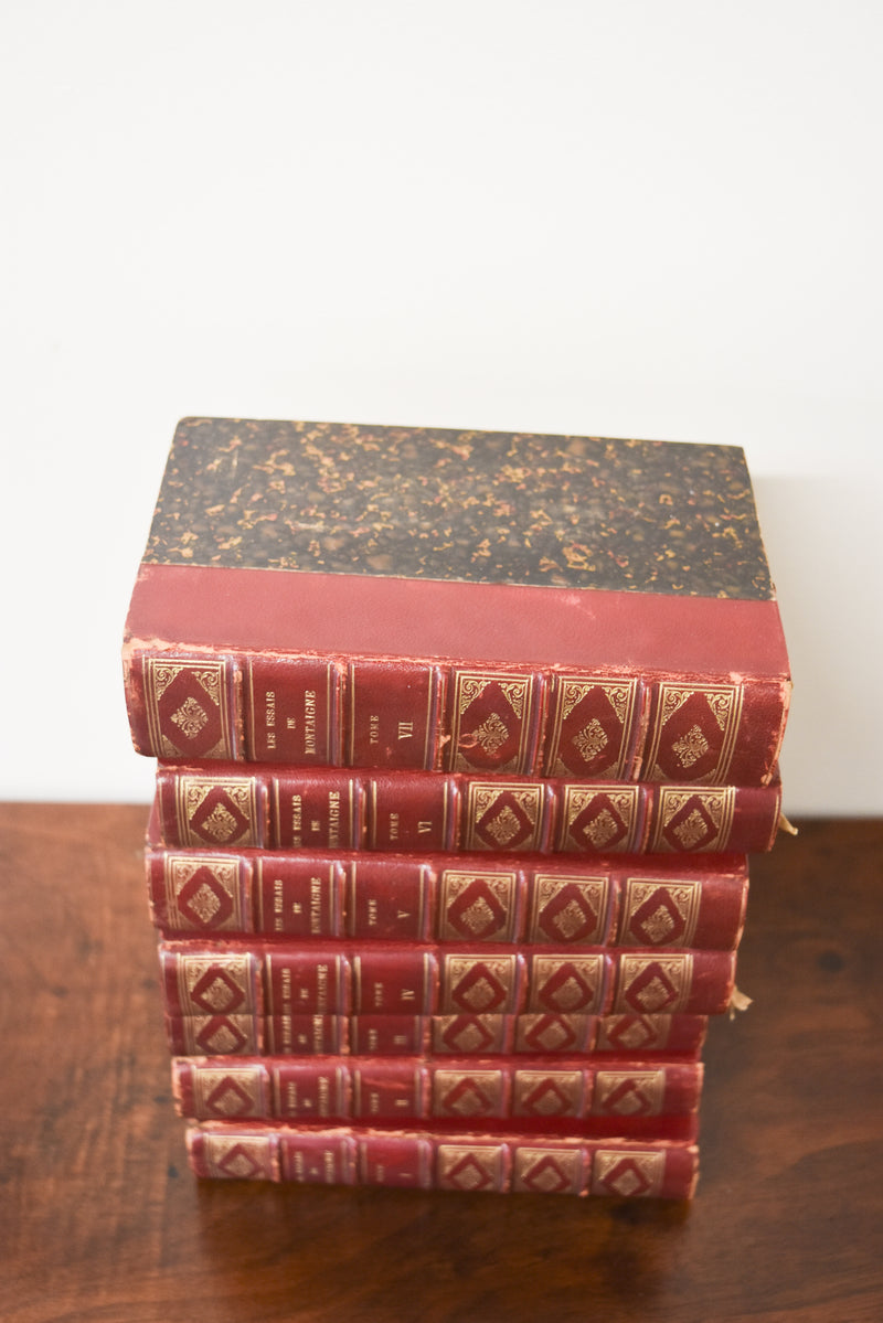Set of 7 Antique Les Essais De Montaigne Books