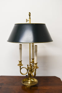 Vintage Bronze Bouilliote Lamp with Green Metal Shade