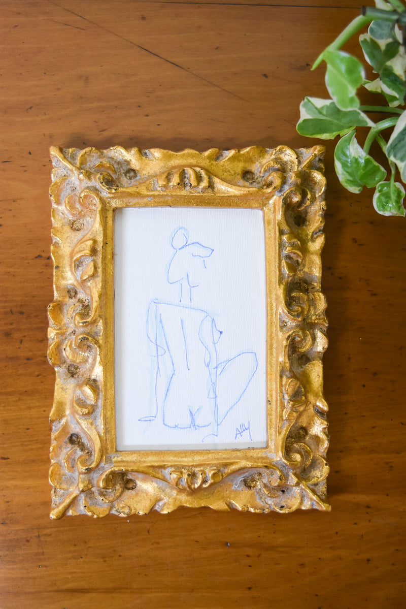 Small Blue Nude Sketch in Gold Frame