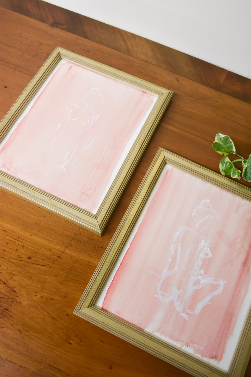 Large Pink Nude Sketch in Frame