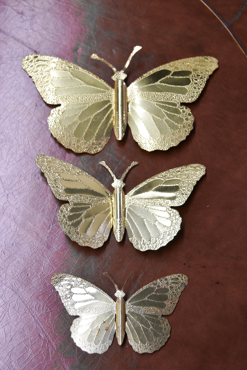 Set of 3 Vintage Brass Butterflies